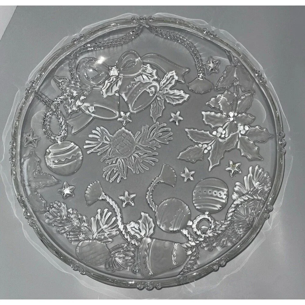 Mikasa Christmas Holiday Clear Glass Round Platter - Holiday Gala - 15